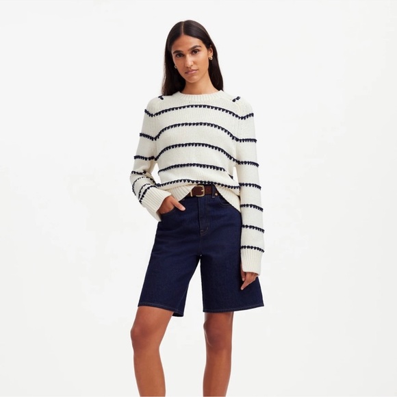 Madewell White and Navy Striped Long Sleeve Cotton Crewneck Sweater Size:M - Picture 2 of 12